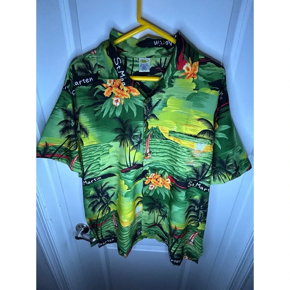 Vintage‎ St. Maarten All Over Print Tropical Hawaiian Button Down Shirt No Flaws